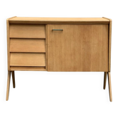 Buffet commode vintage pieds compas chêne clair 1960