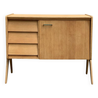 Vintage chest of drawers with compass legs, light oak, 1960s