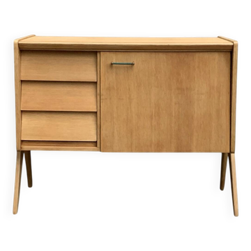 Vintage sideboard with tapered legs, light oak, 1960s.