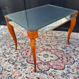 Small wooden coffee table with a mirror from the 1950s.