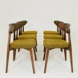 Set of 6 Modern Beech Wood Dining Chair, Yellow Bouclè, Dark Wood