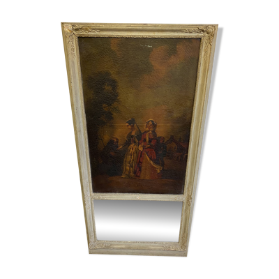 Trumeau d'époque XIXème - Scène romantique - 77cm x 160cm