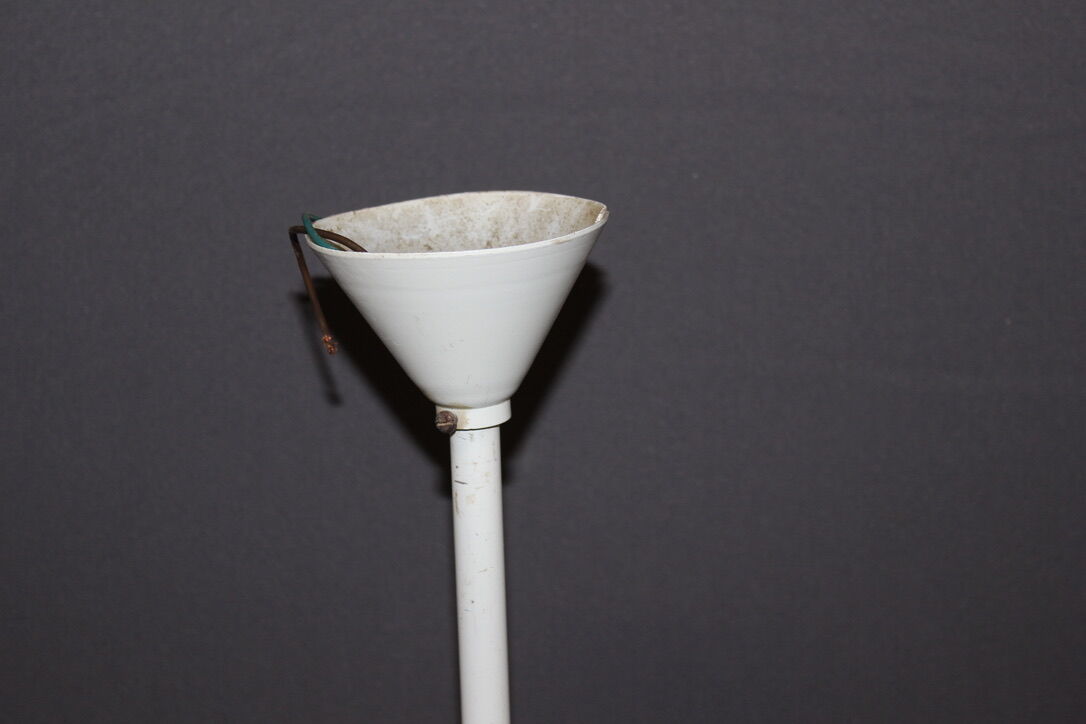 Sheet metal chandelier perforated by holophane circa 1950