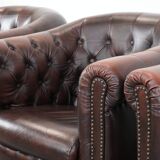 Set of three classic English-style Chesterfield cowhide  club armchairs