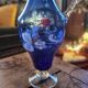 Ewer/pitcher, cobalt blue glass, enameled with flowers, 1950s-60s