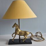 Brass and wood horse lamp