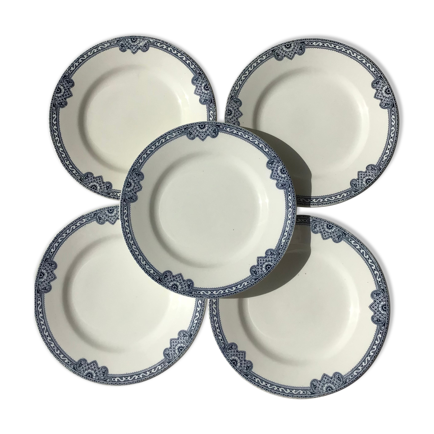 5 Plates dessert Terre de Fer Salins Jumièges navy blue