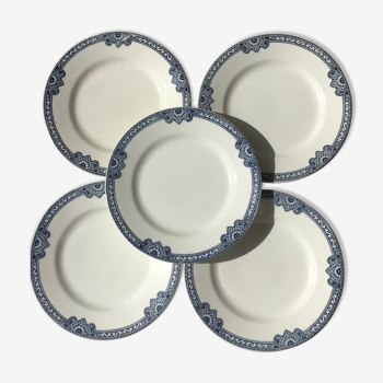 5 Assiettes dessert Terre de Fer Salins Jumièges bleu marine