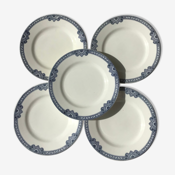 5 Plates dessert Terre de Fer Salins Jumièges navy blue