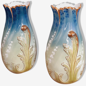 Paire de vase Art Nouveau en faïence de Lunéville K & G signé Edmond Lachenal