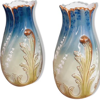 Paire de vase Art Nouveau en faïence de Lunéville K & G signé Edmond Lachenal