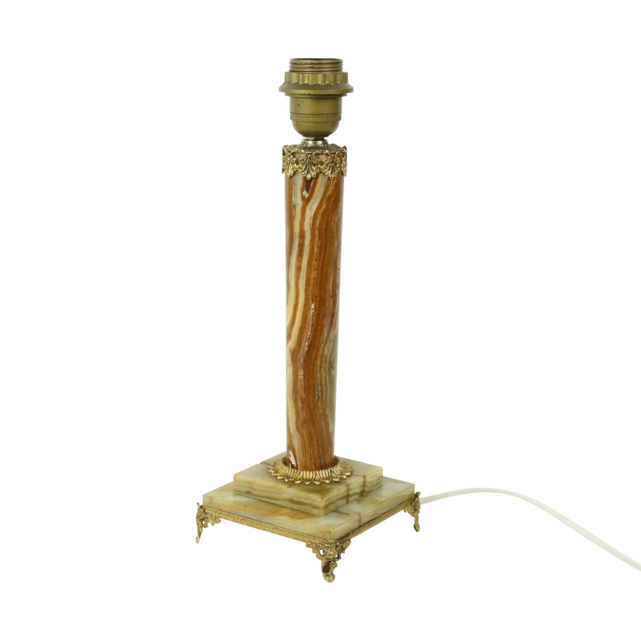 Classic Onyx and Brass Column Table Lamp 20th Century