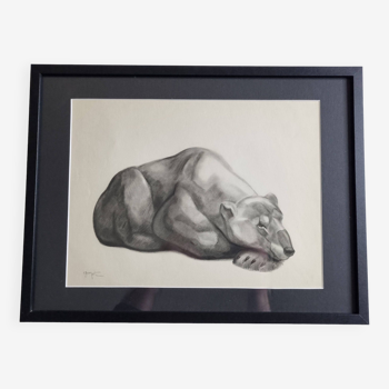 Print after Georges Guyot, "Reclining Polar Bear", 1937, framed, 41 x 32 cm