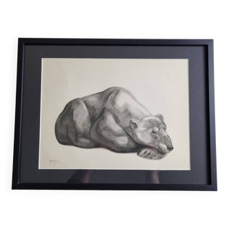 Print after Georges Guyot, "Reclining Polar Bear", 1937, framed, 41 x 32 cm