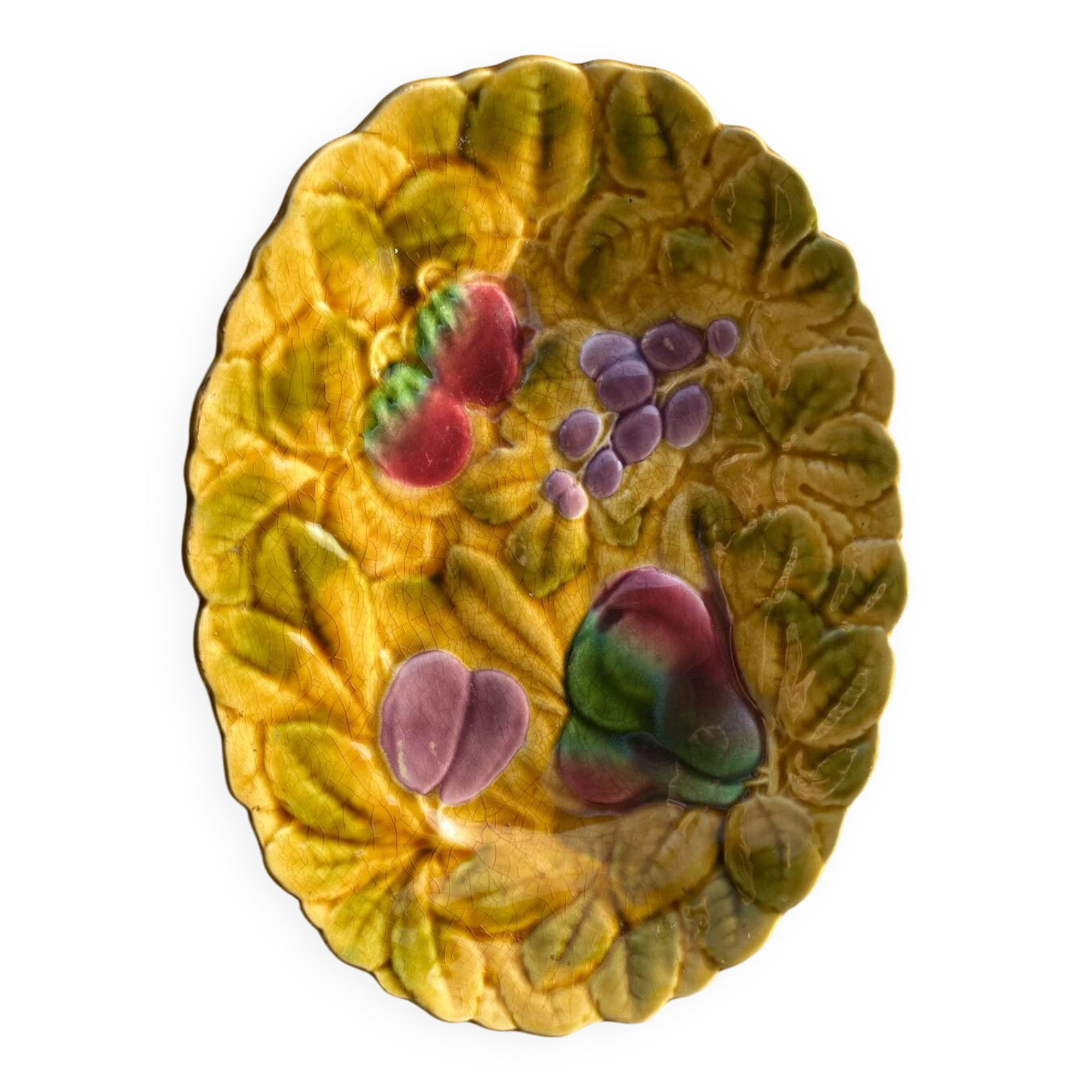 Vintage Sarreguemines majolica oval dish
