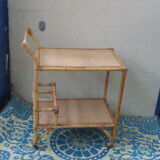 1960 vintage wicker rattan and bamboo trolley