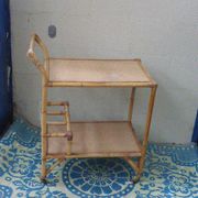 1960 vintage wicker rattan and bamboo trolley