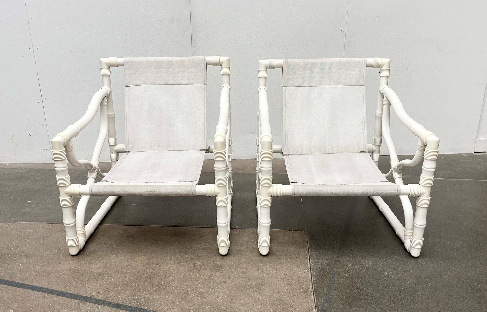 Vintage lounge chairs and table in faux bamboo by Kettal, Spain, 1980s, set of 3.