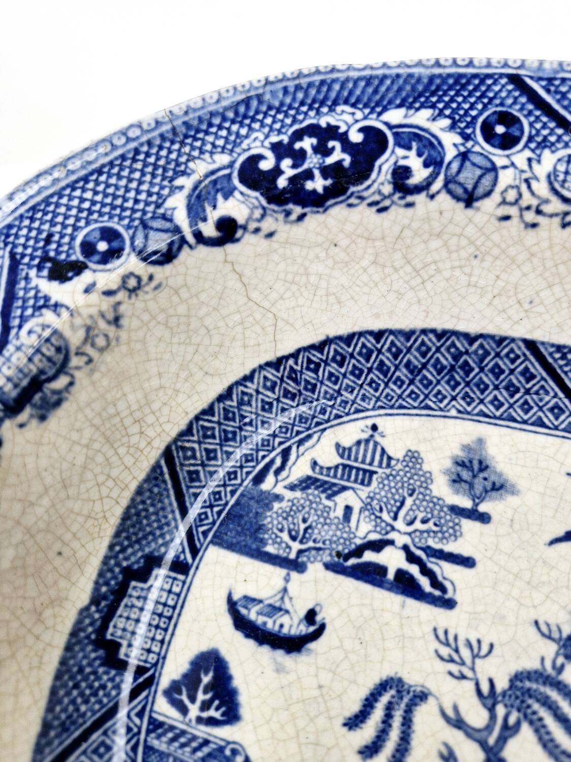 Old Rectangular Hollow Dish In English Earthenware 19th Chinese Decor Blue Willow