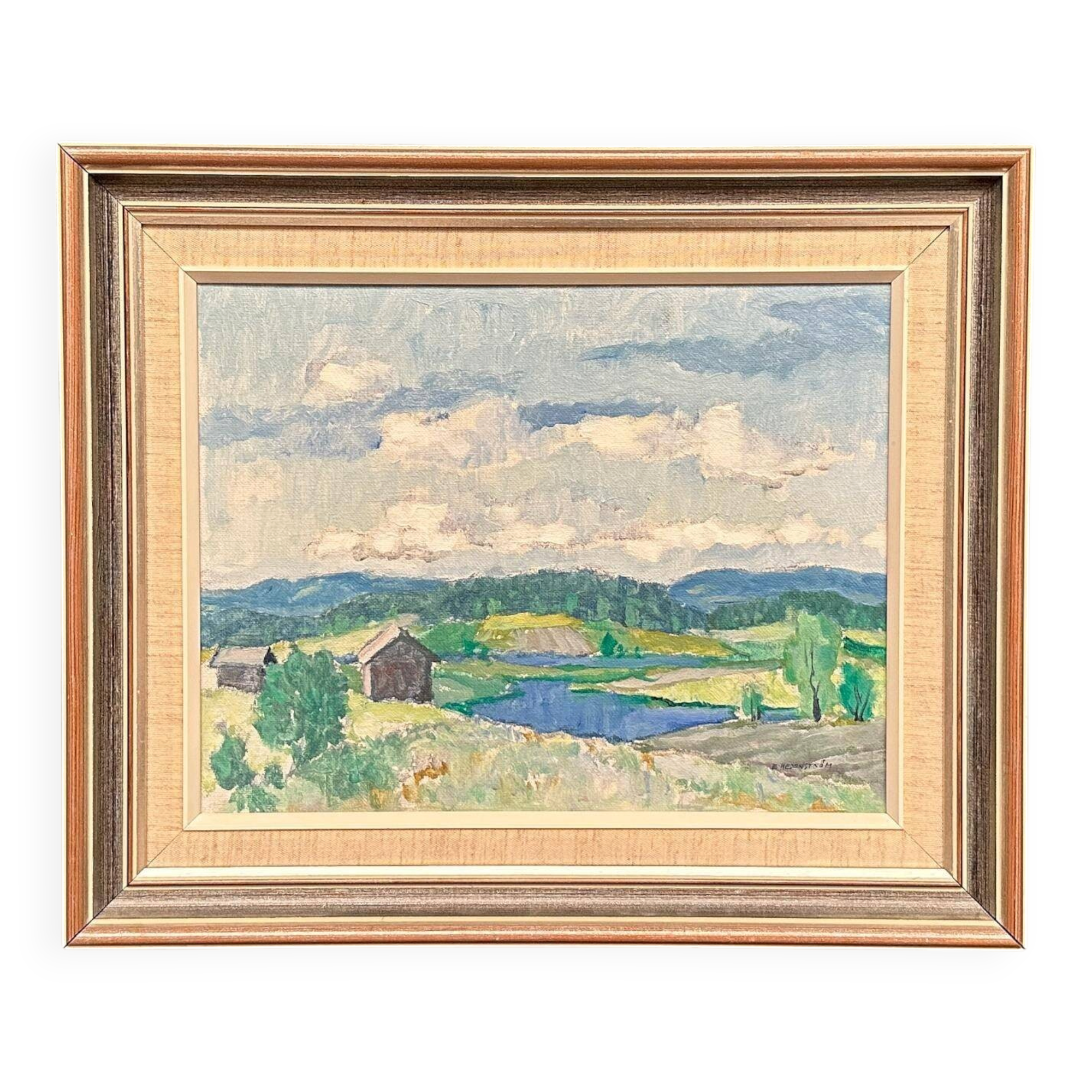 Original Swedish Oil on Canvas Landscape by Evald Hedenström (1909-1997) - Signed - Vintage Framed