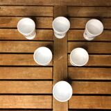 Set of 4 white opaline glass egg cups blue flower decor france vintage #a519