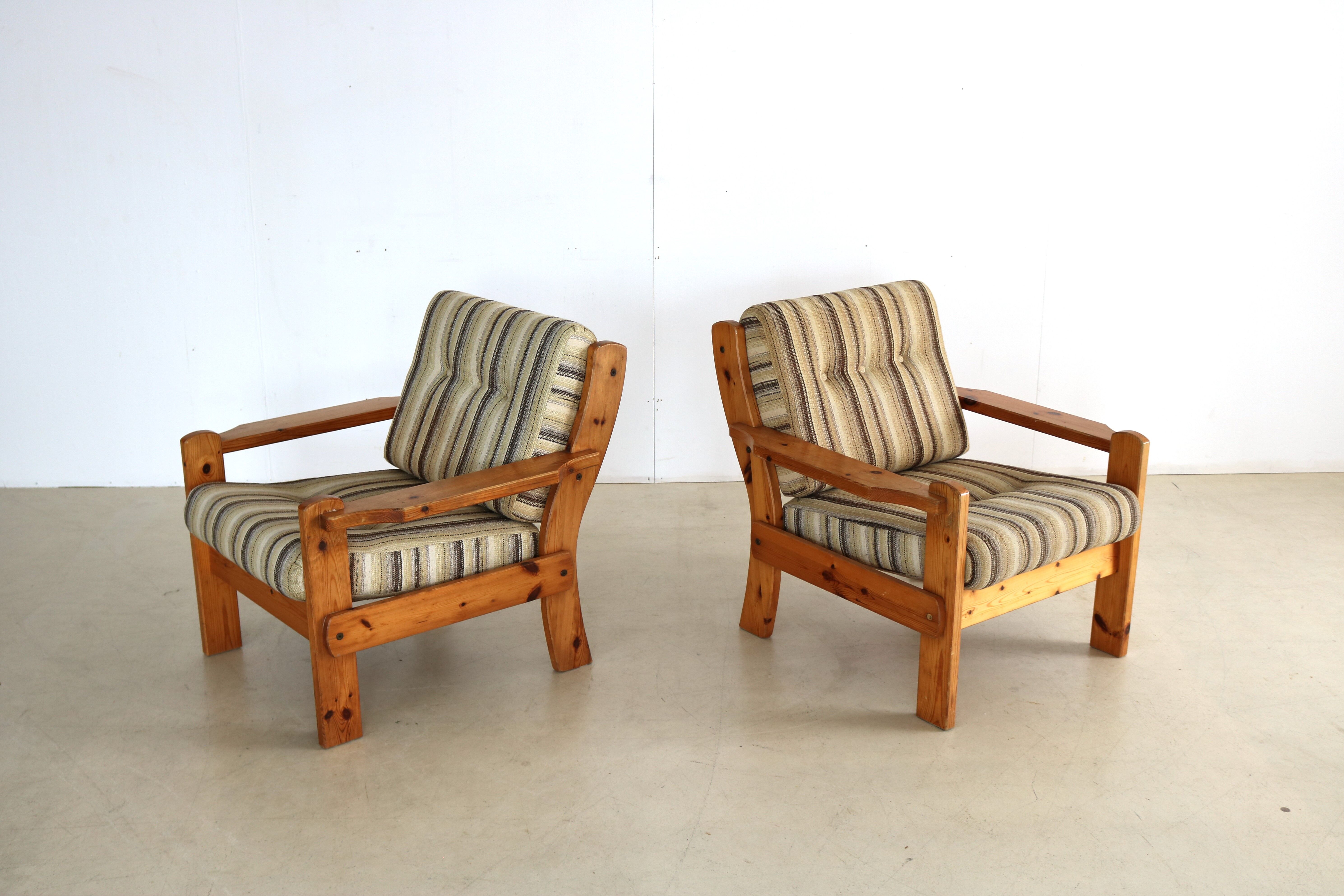 Vintage armchairs brutalist pine, 60's
