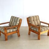 Vintage armchairs brutalist pine, 60's
