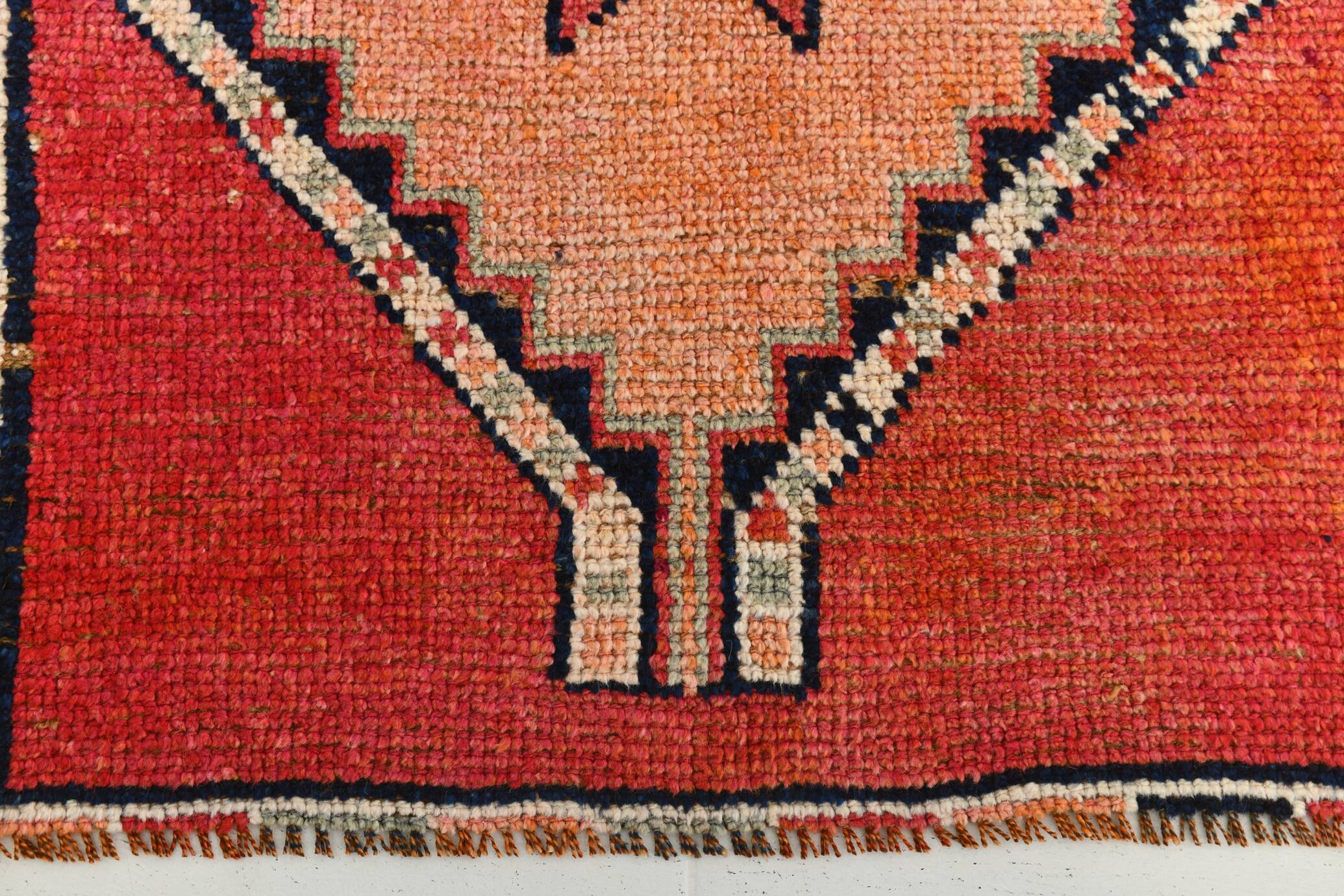 Pomegranate Red & Navy Blue Vintage Runner Rug, Geometric Pattern Runner