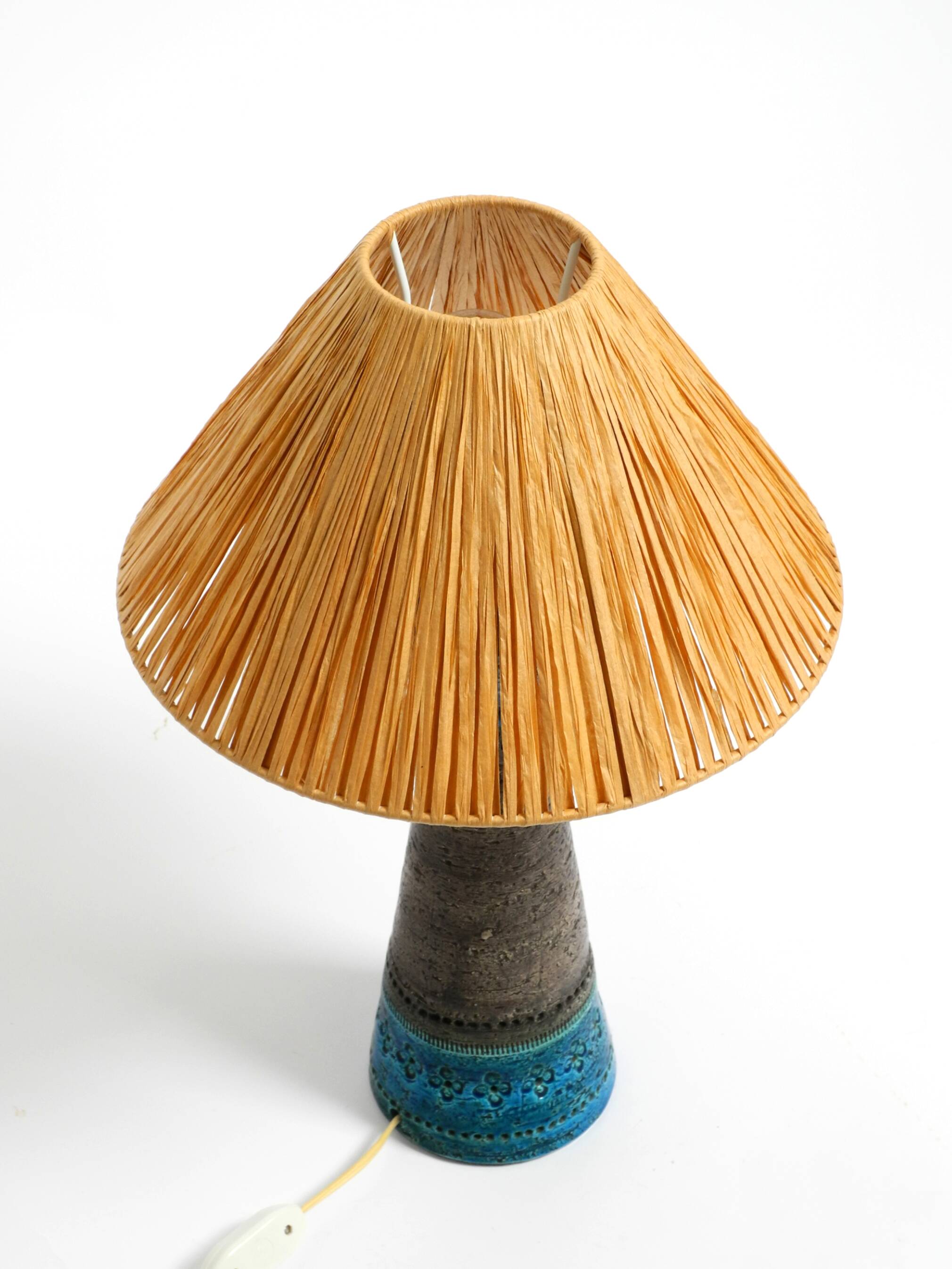 1960s Rimini Blue ceramic table lamp by Aldo Londi for Bitossi Italy