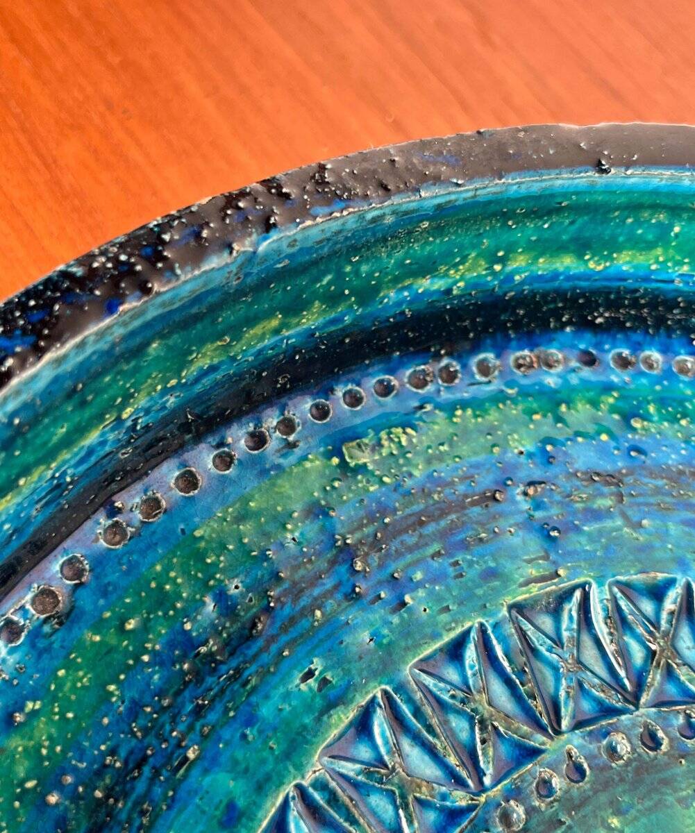 Large Mid-Century Modern Rimini Blu Pottery Bowl by Aldo Londi for Bitossi, Italy, 1960s