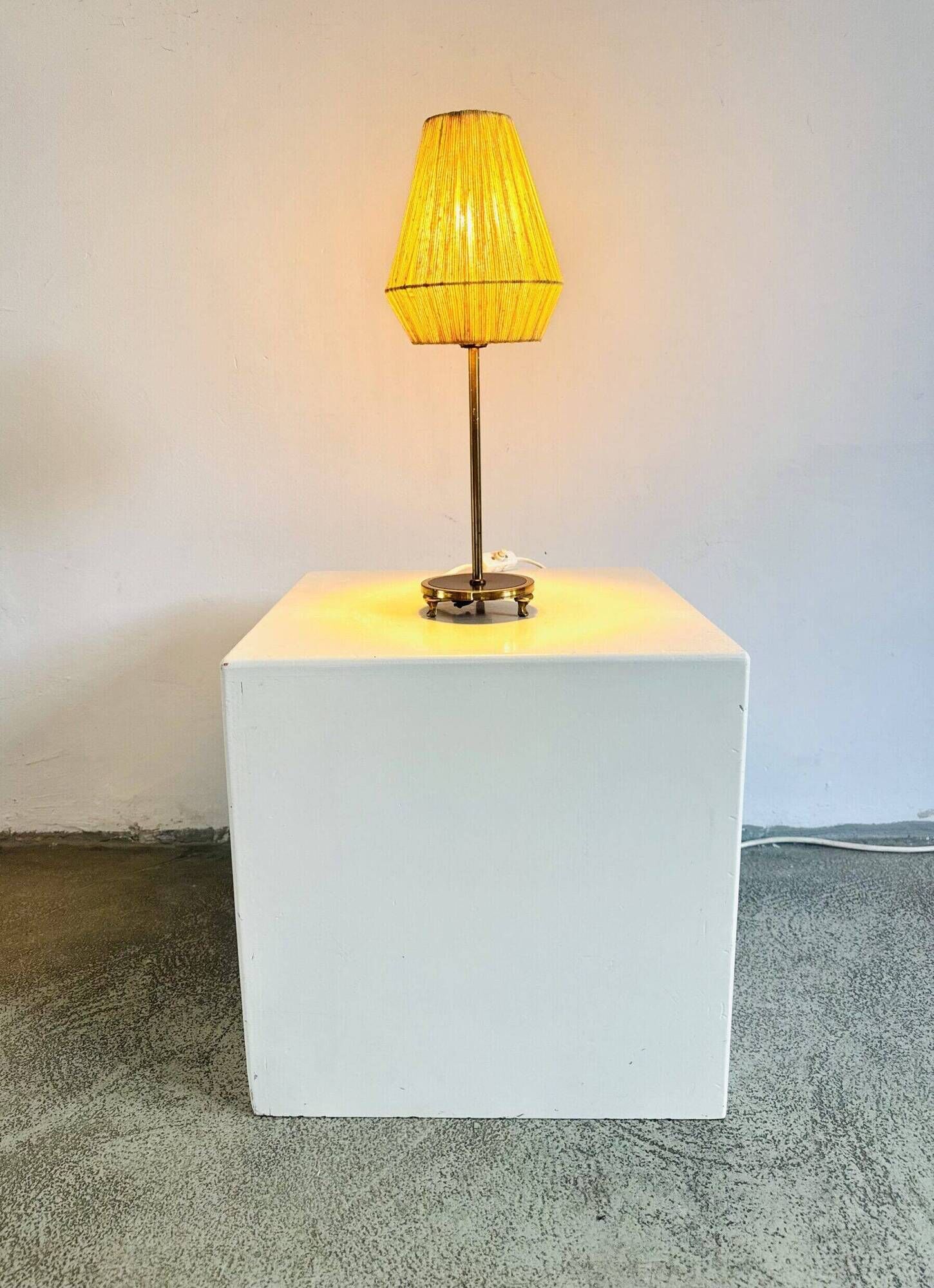 Model 332 Table Lamp In Brass And Natural Fibre By Eae, Sweden 1950S