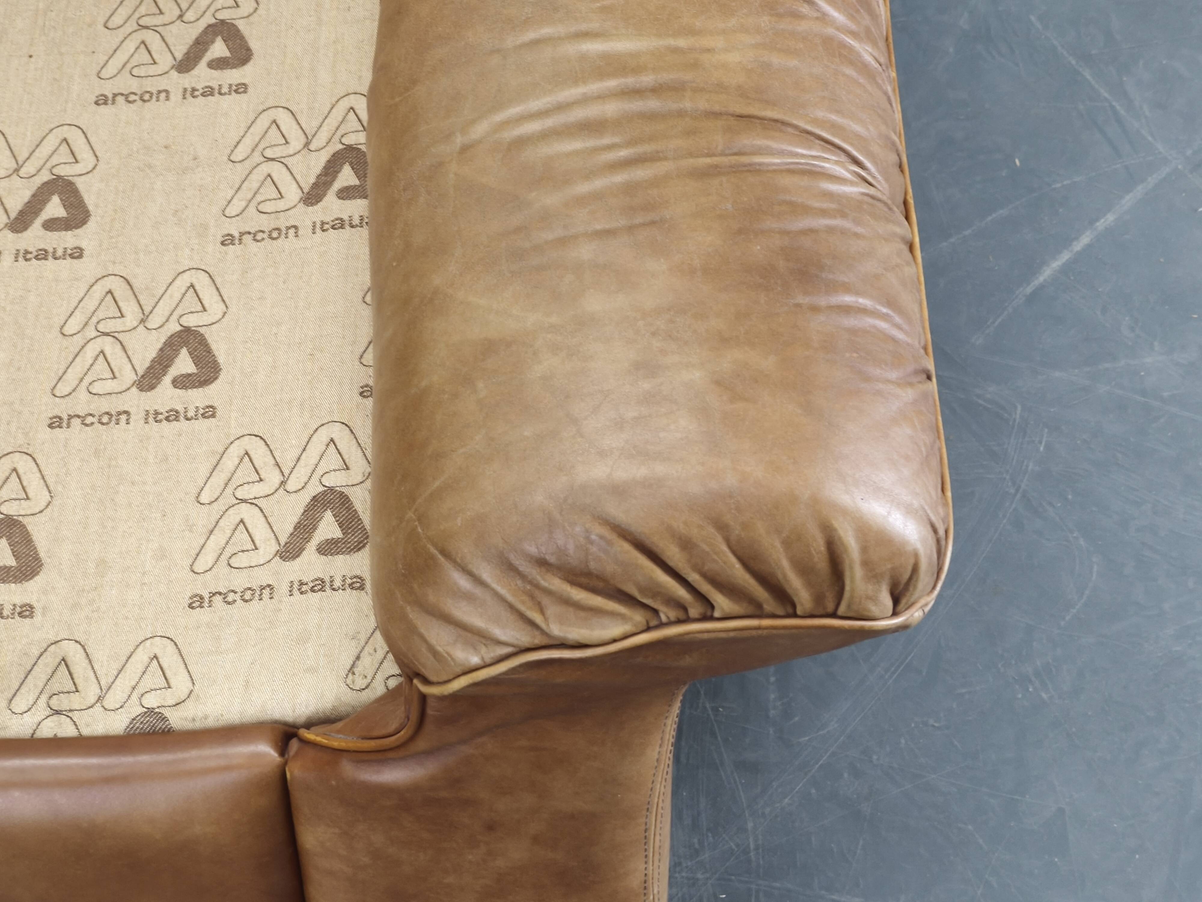 Pair of Arcon Italia Cognac Buffalo Leather Lounge Armchairs