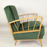 Fauteuil en velours d’olive, années 1970