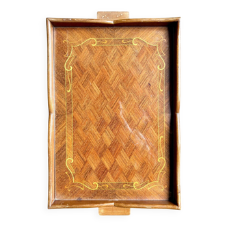 Inlaid wood and glass top