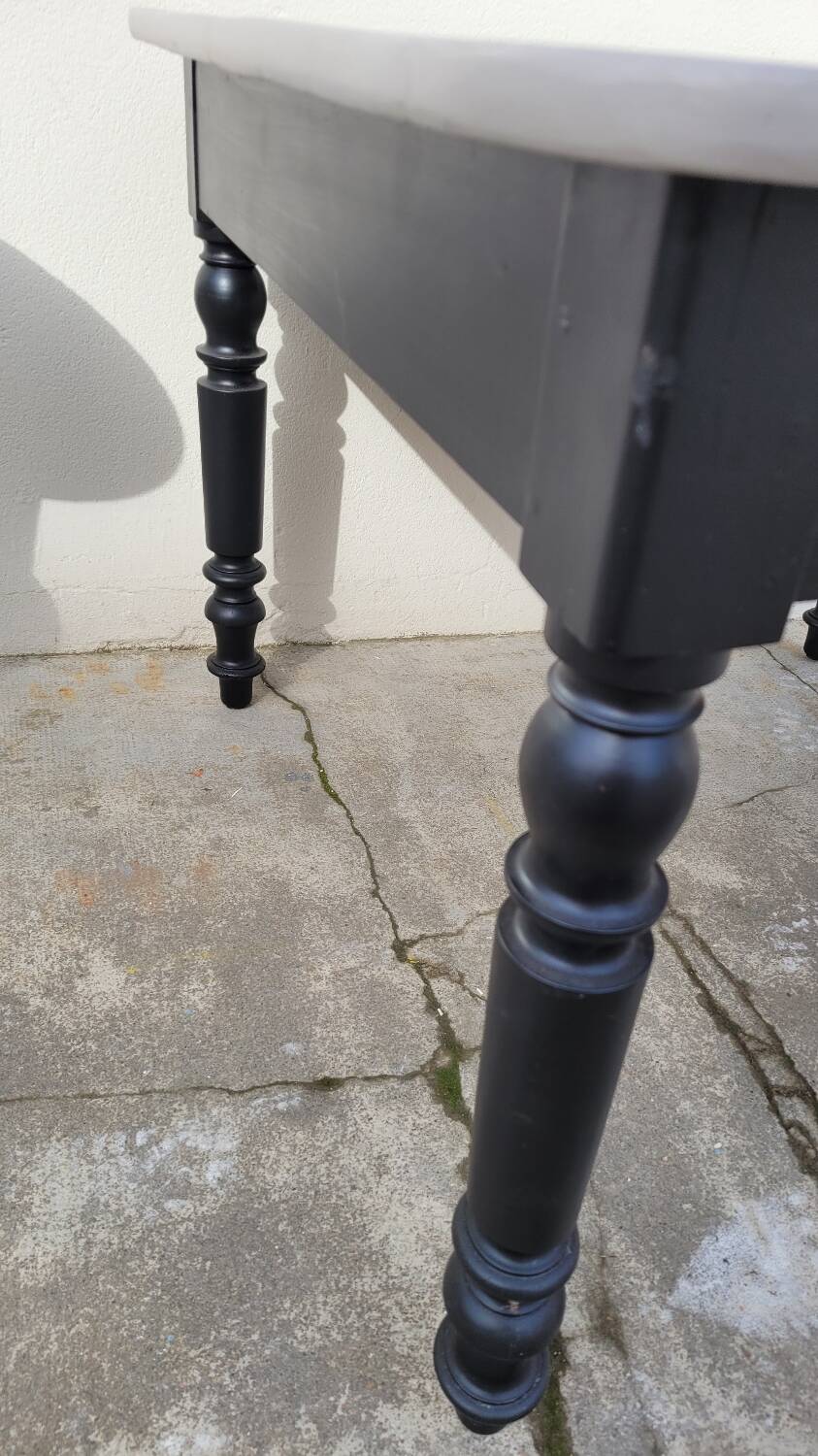 Antique patinated bistro farmhouse table, one drawer