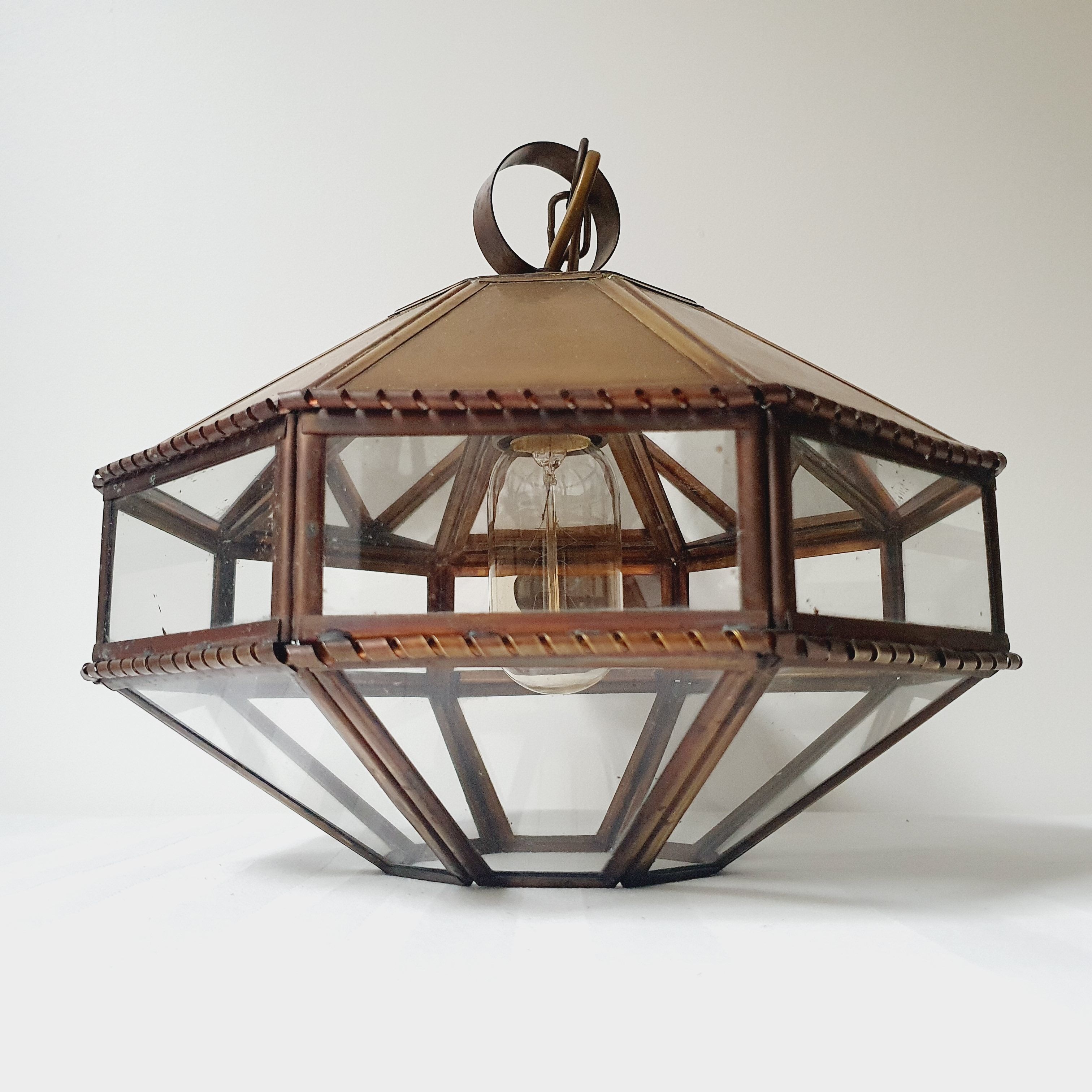 Art Deco glass and brass pendant lamp