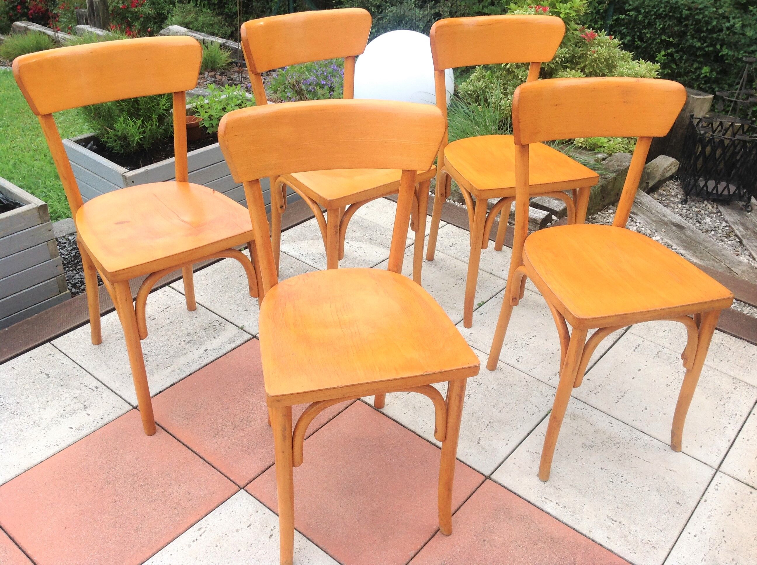 Suite of five bistro chairs feet with hoops / vintage 50s-60s