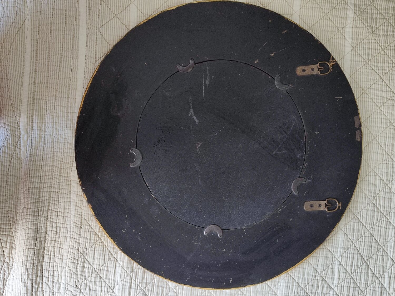 Vintage hand painted wooden round wall mirror