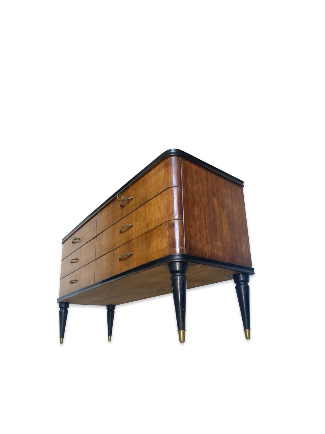 Commode en acajou plaqué avec plateau en verre vert, années 1950