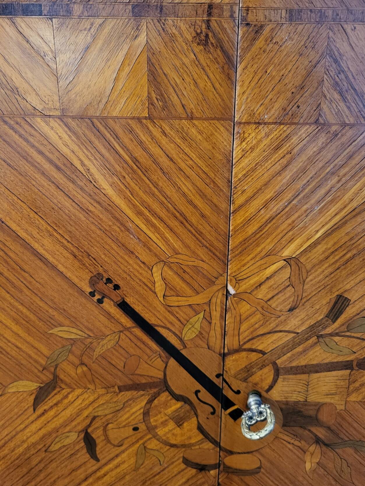 High sideboard in rosewood and marble slab, Louis XVI style, French