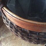 Ancien cache-pot en osier et rotin