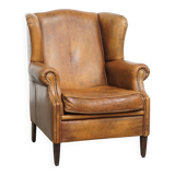Vintage Sheepskin Leather Wingback Chair