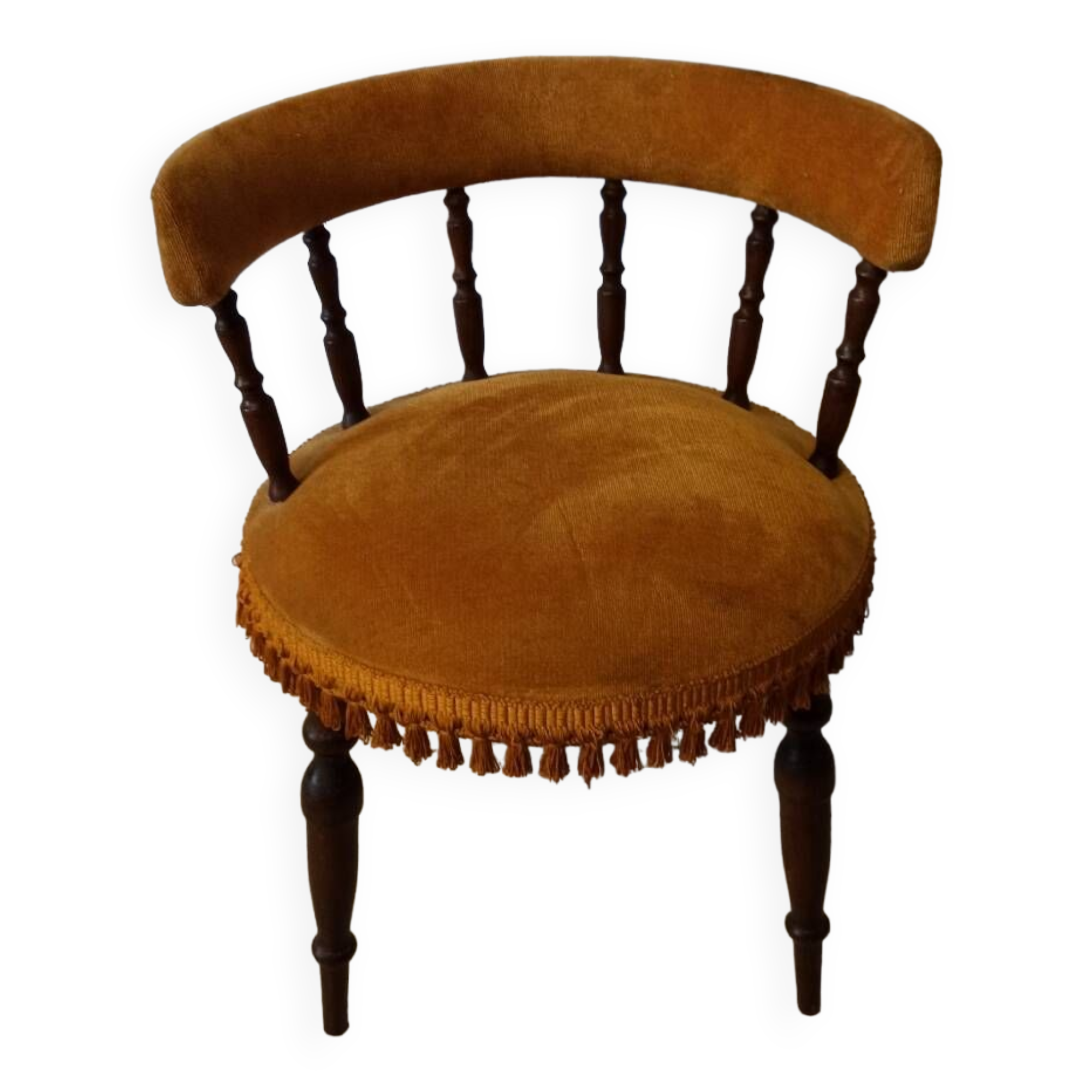 Chaise de chambre en velours ocre et pompons