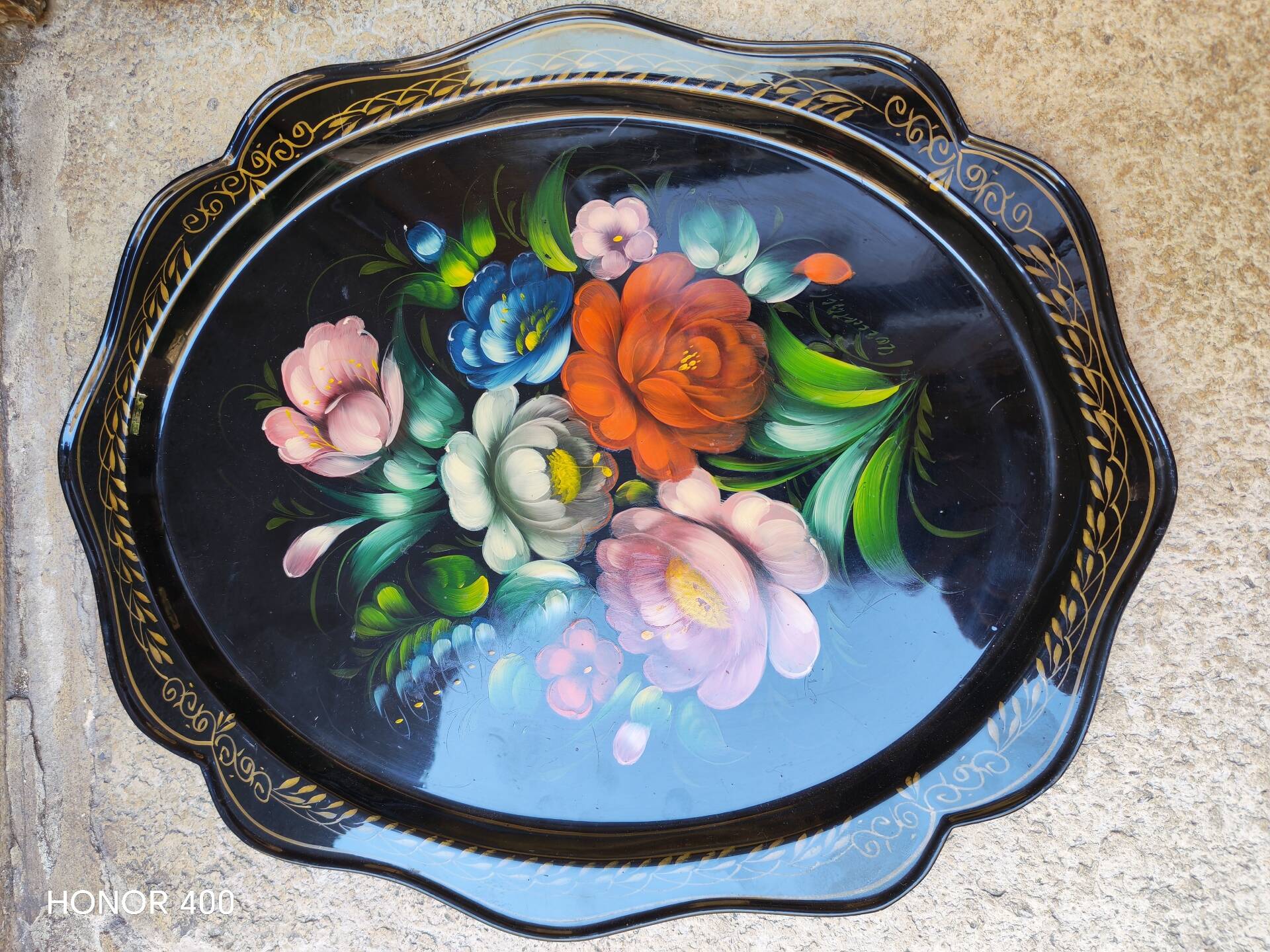 Hand-painted metal plate Russian art