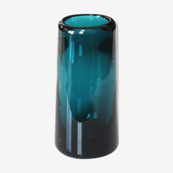 Vase rouleau bleu en verre de Claude Morin,  années 70