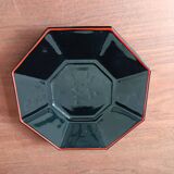 4 black tempered glass bowls Arcoroc OCTIME series, vintage, red border