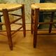 Pair of beech stools with straw seats