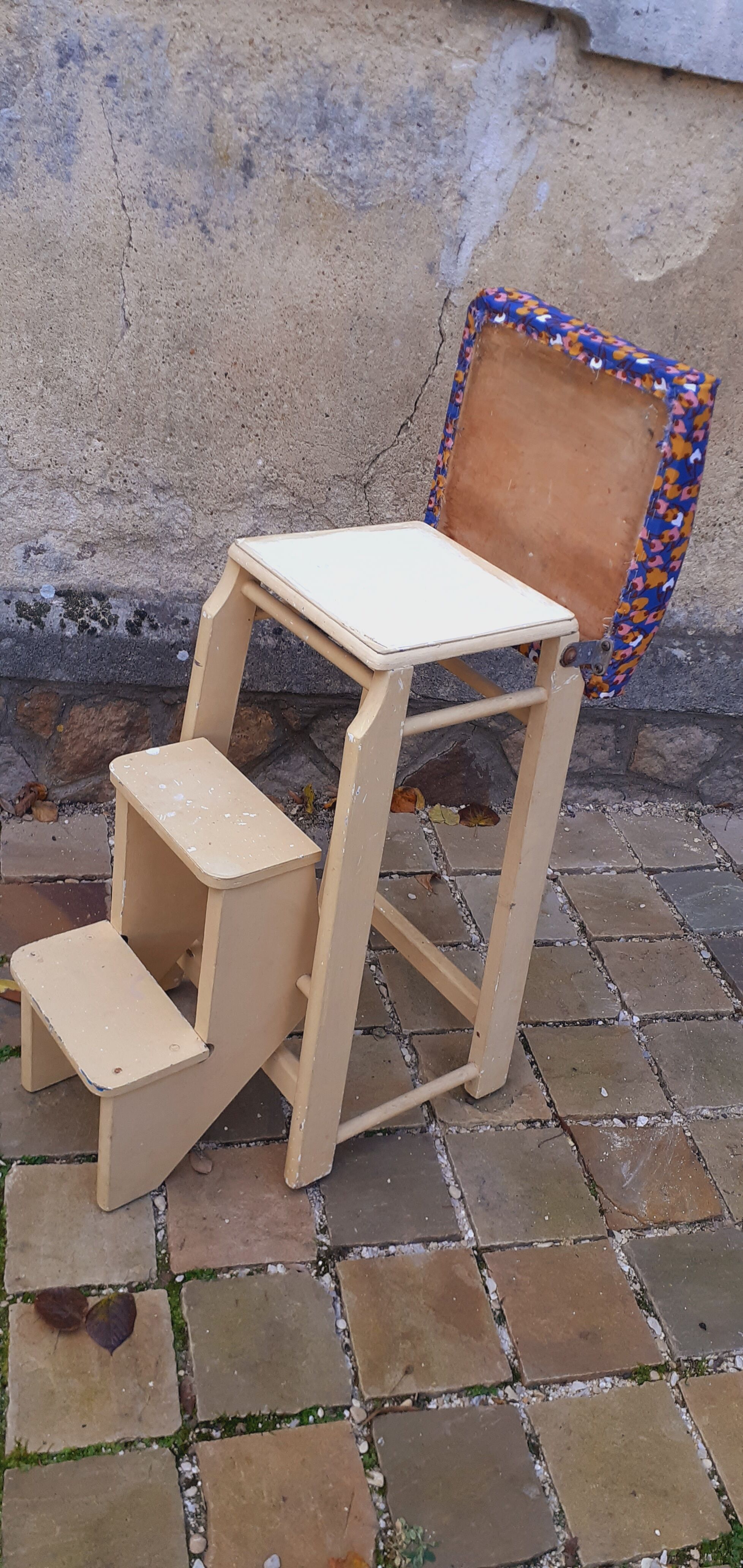 Wooden stepladder stool painted vintage 50s