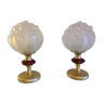 Pair of bubbled glass globe bedside lamps / vintage 60s-70s