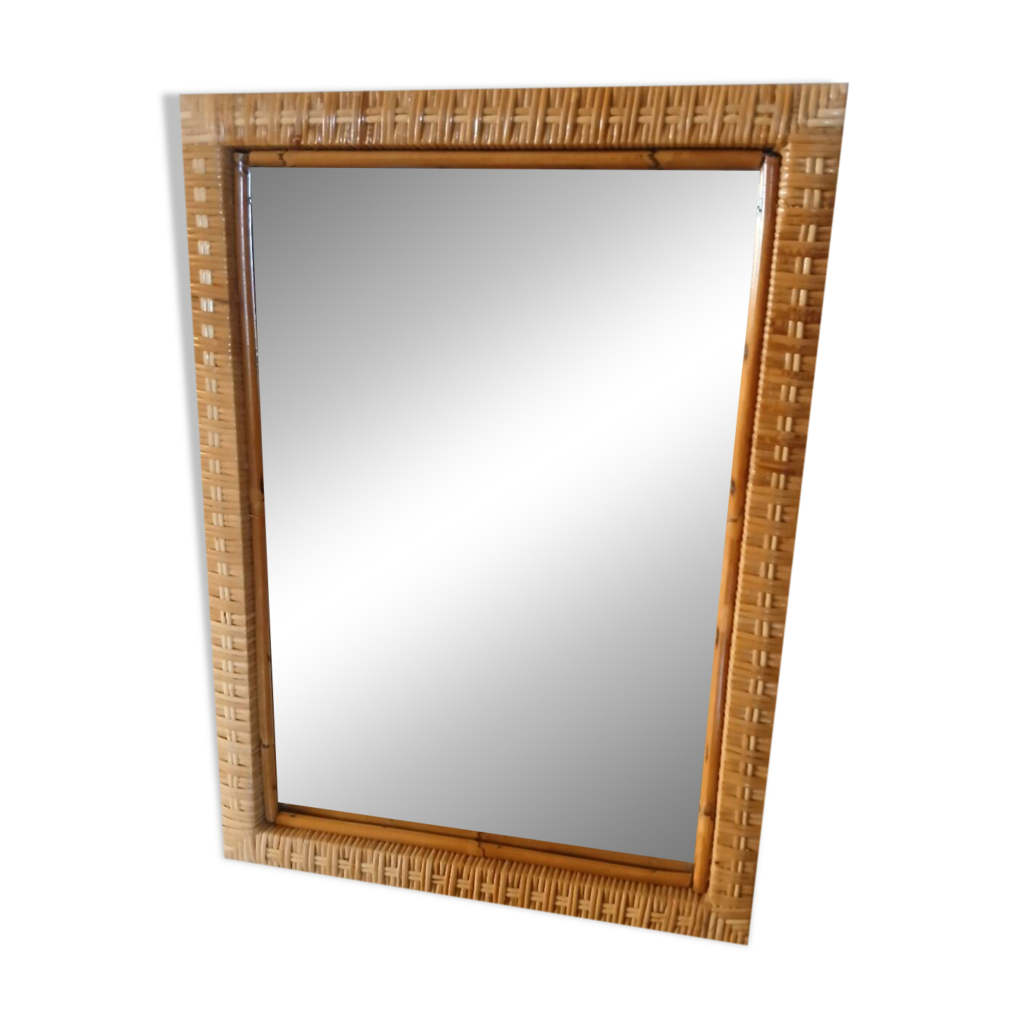 Antique rattan and bamboo mirror